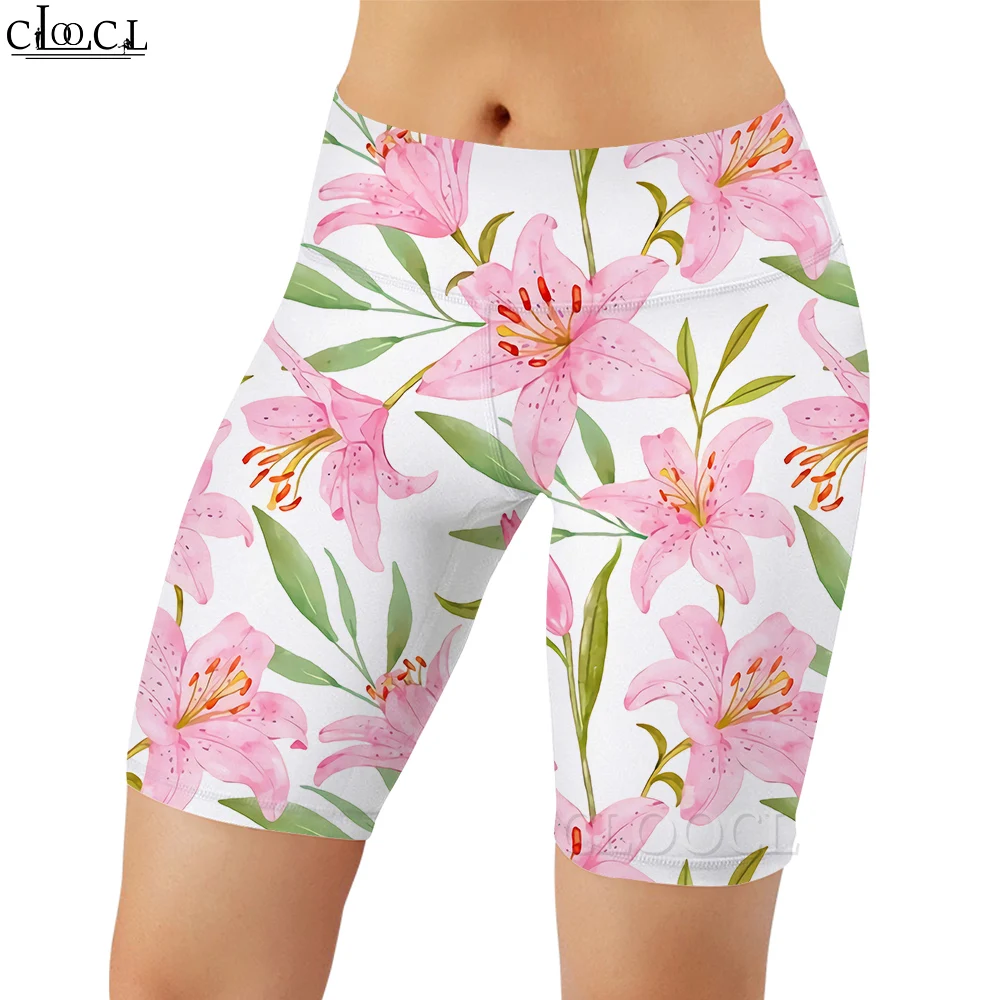 CLOOCL-Leggings con estampado 3D de flores de Magnolia para mujer, pantalones cortos para entrenamiento femenino, mallas de gimnasio hasta la rodilla de cintura alta para correr