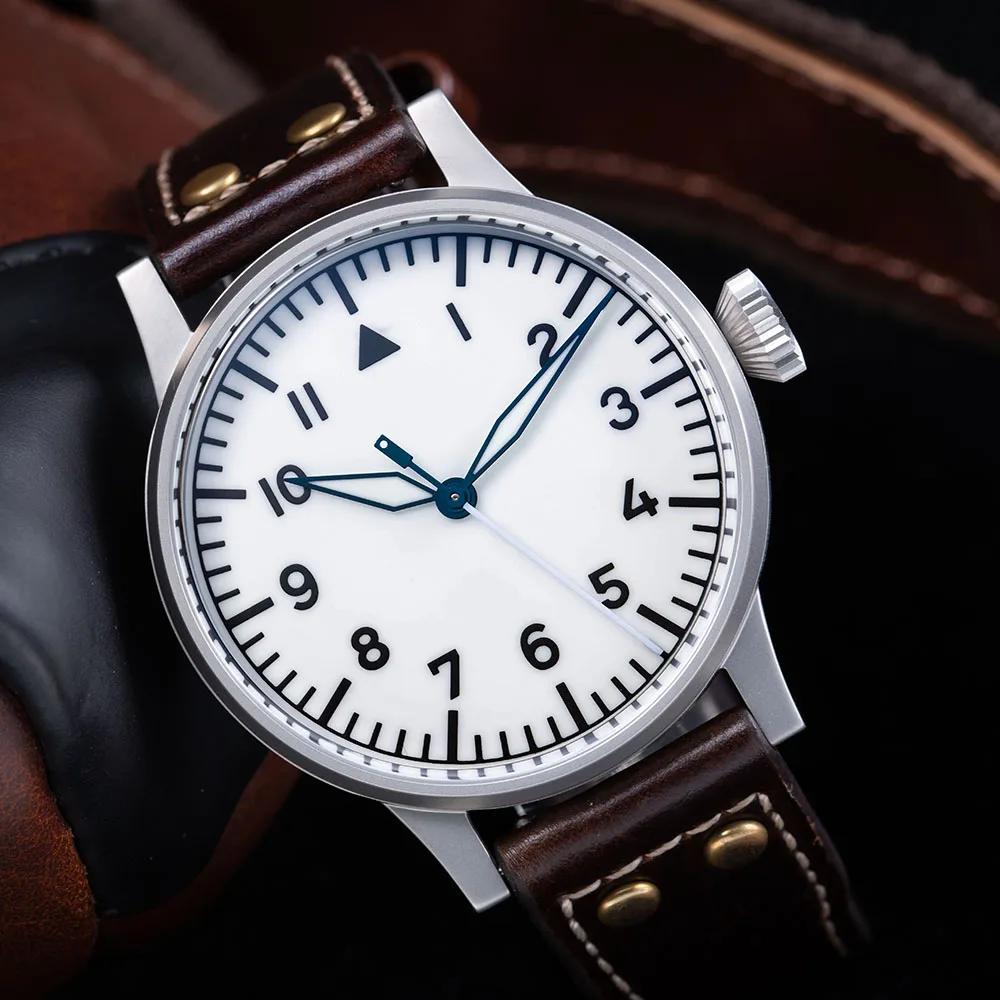Hruodland 2026 New Retro Classic Men's Pilot Automatic Mechanical Watch Sapphire Leather 100m Waterproof PT5000 Watches for Men