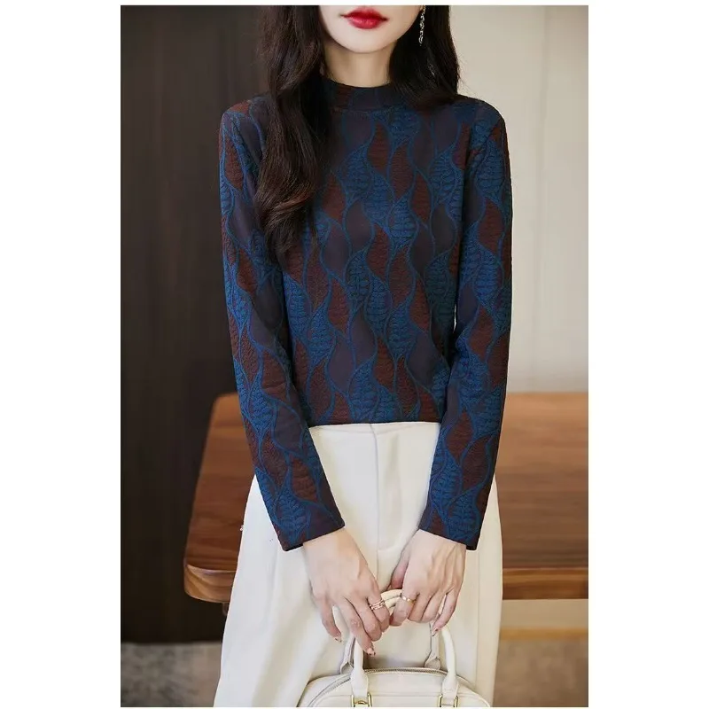 Spring and Autumn New Style Loose Half High Round Bottoming Shirt Women's Fashion Bottoming Shirt Long Sleeve Top