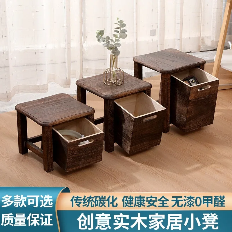 Nordic Solid Wood Storage Stool, Modern Square Shoe Bench, Minimalist Home Chair, Stylish & Compact for Entryway & Living Room