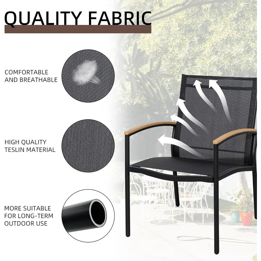 طقم بيسترو أسود مكون من 3 قطع، كراسي وطاولة للفناء، أثاث خارجي صغير لحديقة الحديقة والشرفة الأمامية