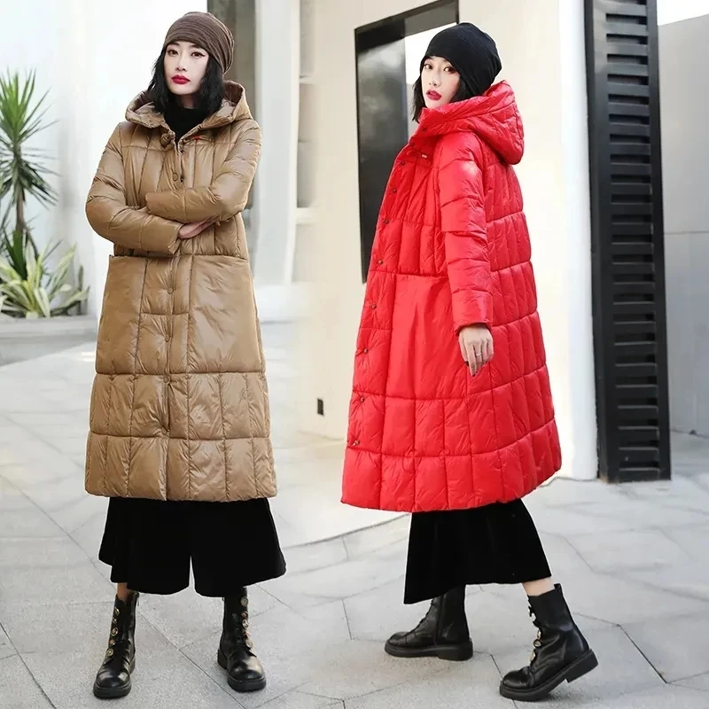 2025 New Womens Hooded Long Parka Winter Jacket Casual Loose Down Cotton Coat Parkas Female Loose Thick Warm Snow Wear Overcoat