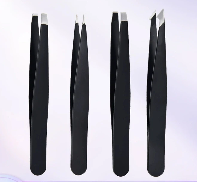 4-teiliges schwarzes professionelles Pinzetten-Set – perfekt für die Augenbrauen-Haarentfernung, Splitter- und eingewachsene Haarentfernung und für Männer und Frauen