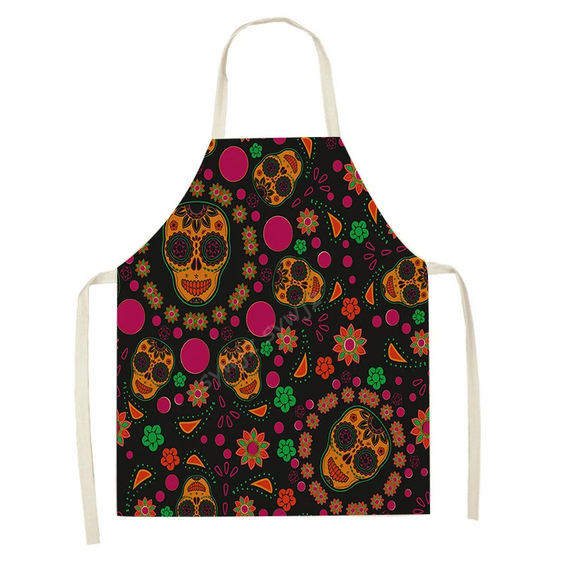 Mexican Day of The Dead Apron Adult Kids Home Kitchen Cooking Stain Resistant Decoration Sugar Skull Bib Holiday Party Favor