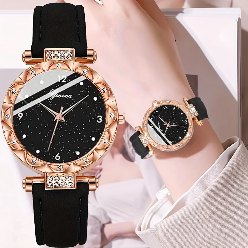 Womens Watches 5Pcs Set Luxury Rhinestone Women Fashion Elegant Wristwatch Quartz Watch For Girl WristWatch Bracelet Gift gallery 4
