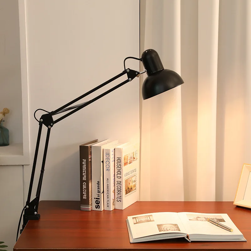 Lámpara de mesa para el hogar con abrazadera, lámparas de escritorio LED flexibles, montaje de abrazadera de brazo oscilante de pierna, lámpara de estudio, luz de lectura para estudio de oficina en casa