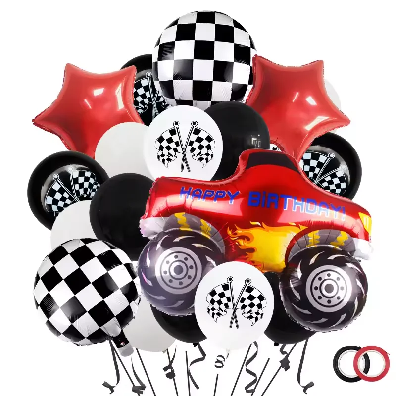 New racing theme black and white checkered flag aluminum film balloon competitive atmosphere children's birthday party