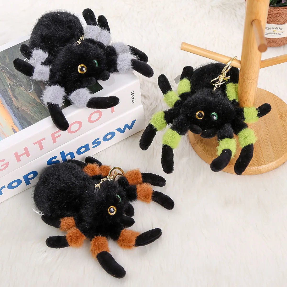 Simulation araignée poupée jouets en peluche pendentif Halloween drôle effrayant araignée en peluche sac à dos en peluche décoration cadeaux suspendus