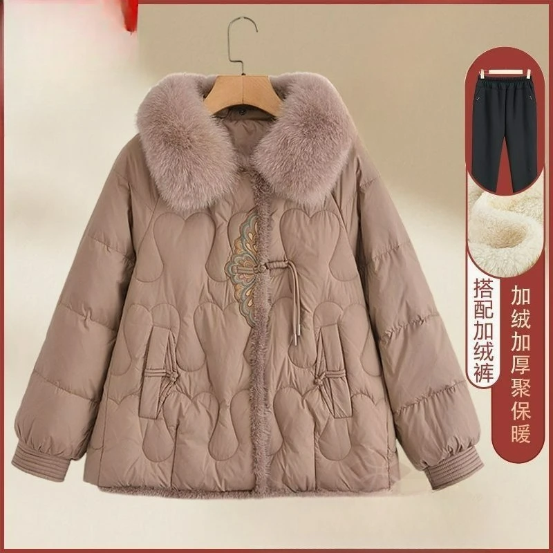 2025 الشتاء المرأة سترة معطف مبطّن بالقطن الكورية نمط منتصف طول منتصف العمر وكبار السن أمي سميكة موضة جاكيت TS474 #3