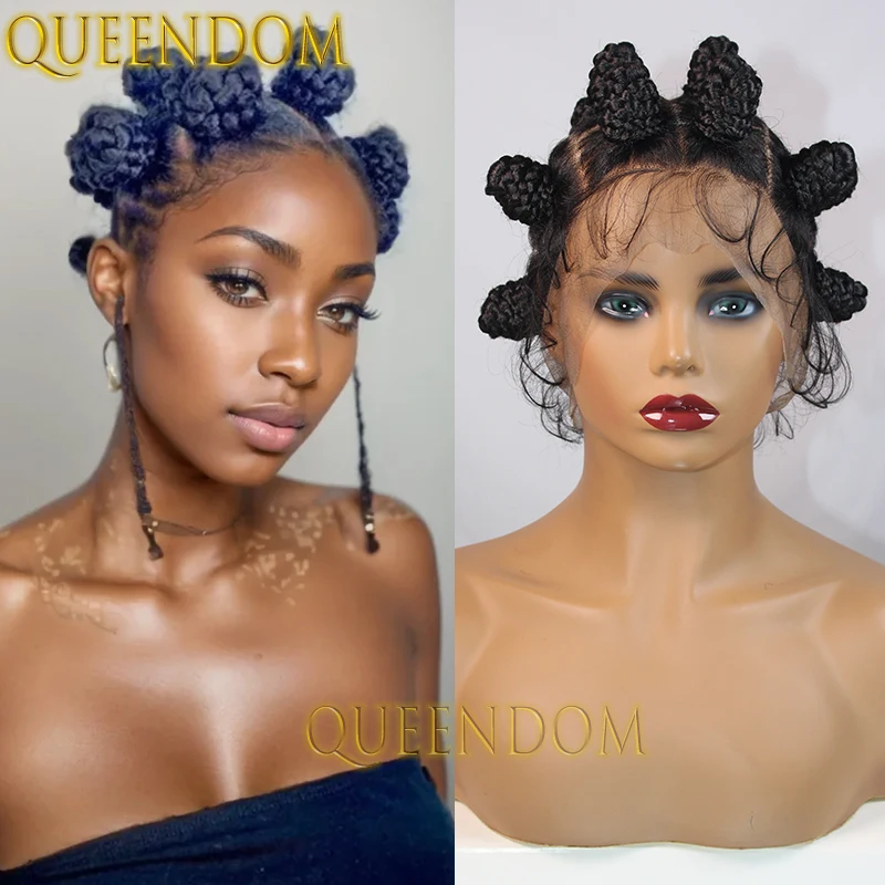 

Bantu Knots Braided Wig Synthetic Heat Resistant HD Crochet Braids Wig For African Women Knotless Full Lace Jumbo Box Braid Wigs