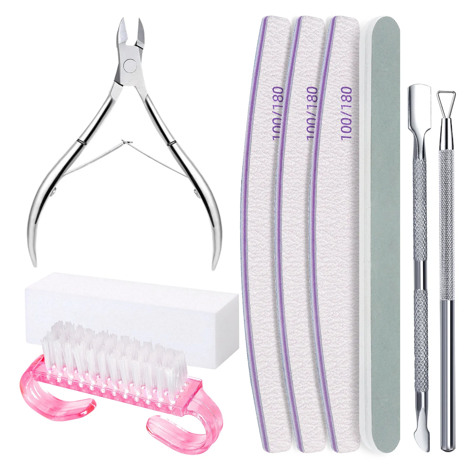 Manicure And Pedicure Tools Kit Nail Files 100/180 Nail Buffer Block Nail Cuticle Nippers For Ingrown Toenails File Nail Brush