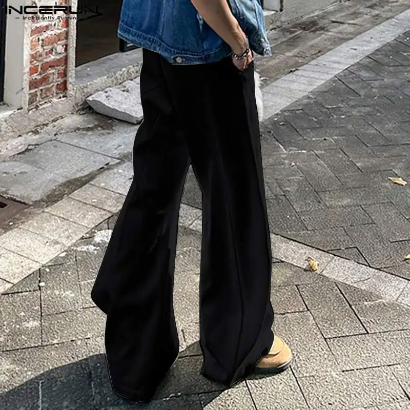 INCERUN Men Wide Leg Pants Solid Color Button Pockets Loose Joggers Casual Trousers Men Streetwear 2024 Fashion Long Pants S-5XL