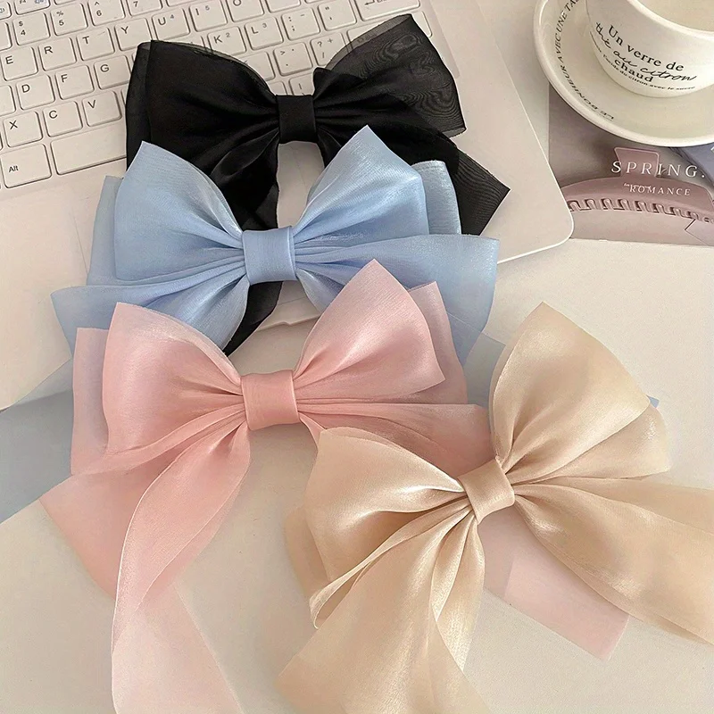 

Big Hair Bow Clips French Style Solid Color Silk Ribbon Bow Hair Clip Barrette Hair Accessories for Women Girls