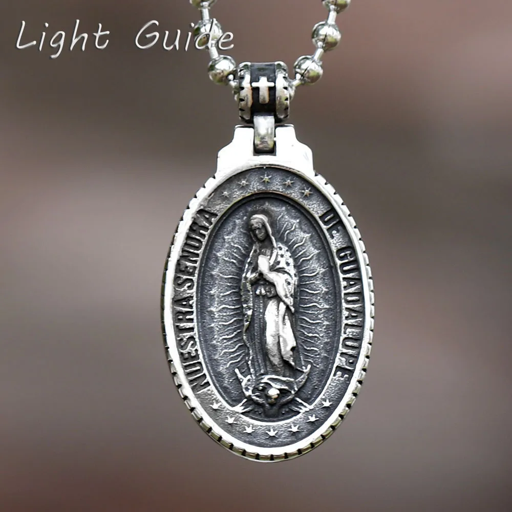 2024 New Stainless Steel Virgin Mary Pendant Unisex Vintage Prayer Amulet Necklace Biker Fashion Jewelry Gifts