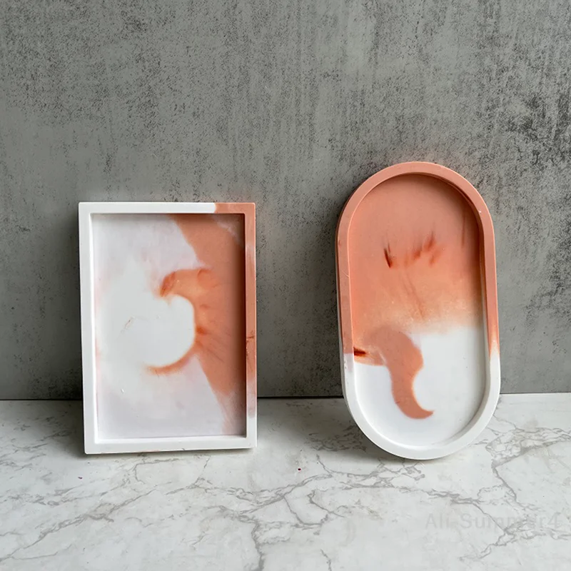 Oval Tray Dish Silicone Mold Rectangular Oval Storage Tray Moulds Gypsum Resin Mould for Flower Pot Base Craft DIY Plaster Molds
