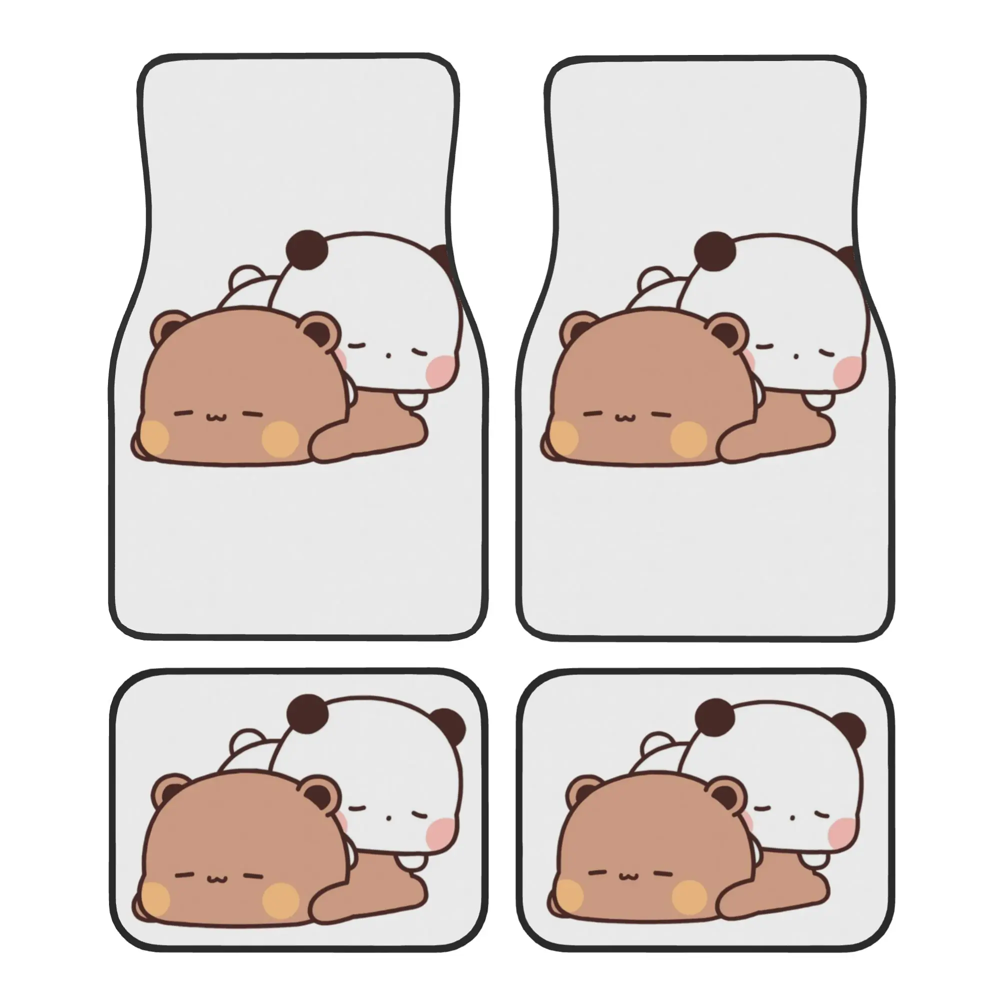 

Bubu Dudu Panda And Brownie Bear Couple 4PCS Crystal Velvet Car Floor Mats Set Universal Front Rear Foot Mats Car Protection Mat