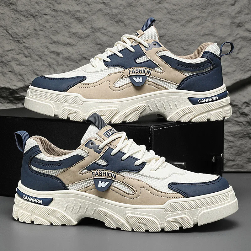 Fashion Low-top Platform Shoes for Men Summer Comfortable Mesh Breathable Sneakers Outdoor Leisure Light Lace-up Skateboard Shoe