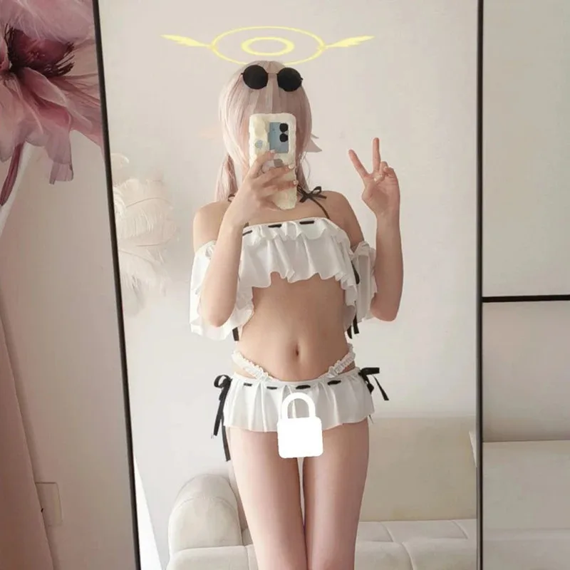 

CyGame Blue Archive Ajitani Hifumi Cosplay Costume Swimwear Summer Cute Lolita Beach Ruffle Swimsuit Bathing Suit Carnival Cloth