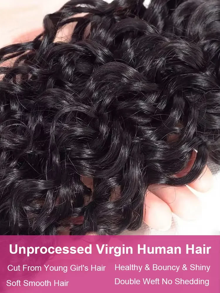 Пучки человеческих волос с глубокими волнами 30, 32 дюйма, 3, 4 пучка, девственные необработанные бразильские вьющиеся волосы, 100% наращивание человеческих волос