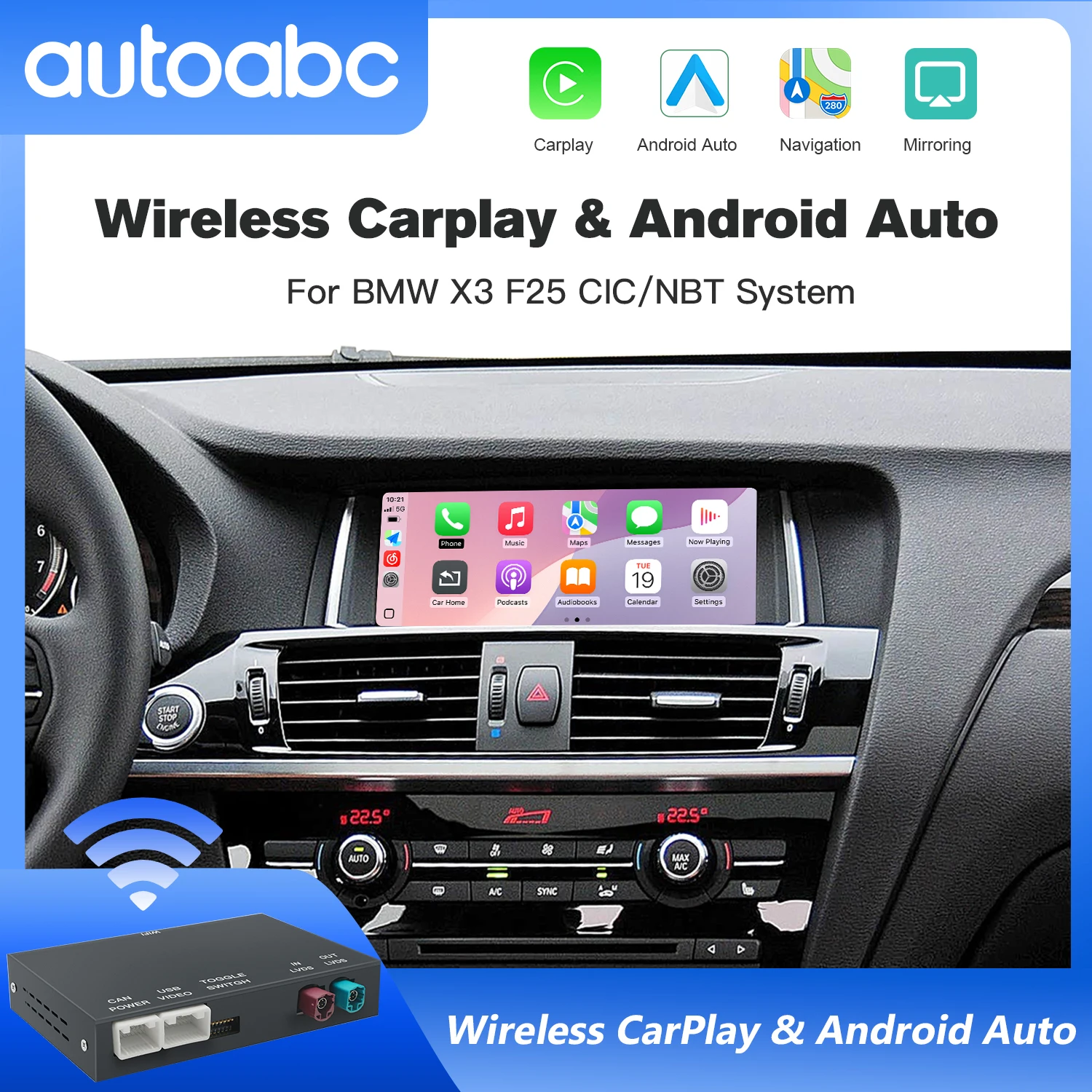 Decodificatore wireless per funzioni CarPlay e Android Auto per BMW NBT CIC System X3 F25 G01 AirPlay Car Play con collegamento specchio OEM