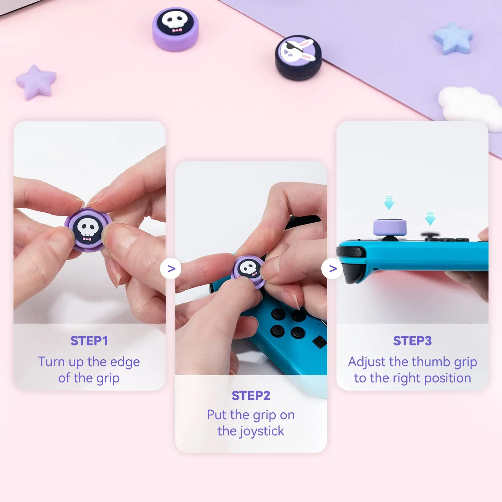 GeekShare 4PCS Bandage Rabbit Thumb Grip Caps, Soft Silicone Joystick Cover Compatible with Switch /OLED/ Switch Lite