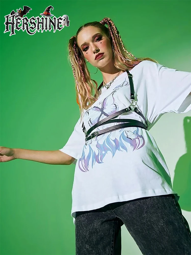 HERSHINE 1 piece women's one size fits all black metal buckle body belt seat belt shoulder strap Y2K Gothic punk Halloween acces