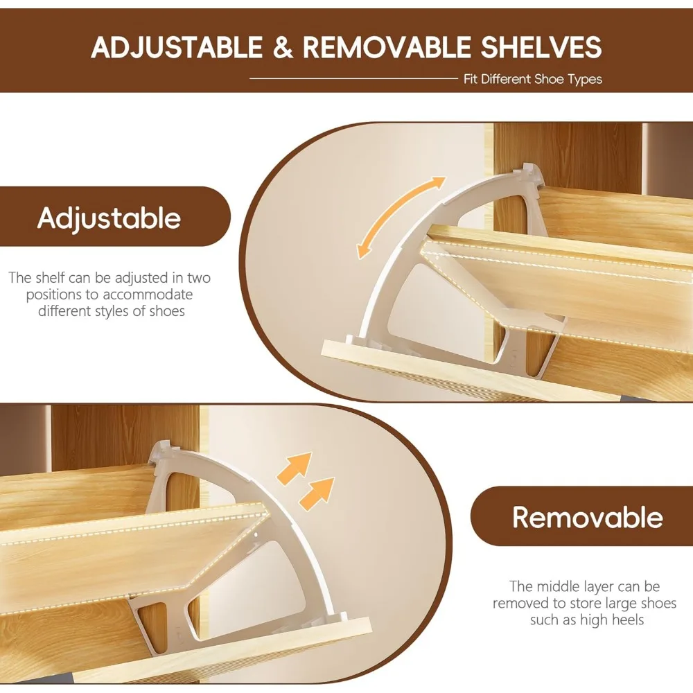 خزانة أحذية خشبية ضيقة قائمة بذاتها مع درجين رفرف للتخزين المخفي