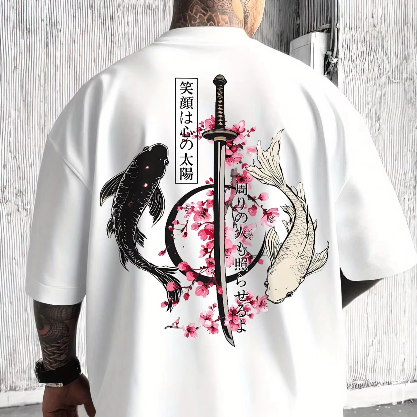 Japanese Cherry Blossom Print Cotton Men Woment T-shirt Summer Autumn Daily Outdoor Sports Casual Loose Street Short-sleeve Top