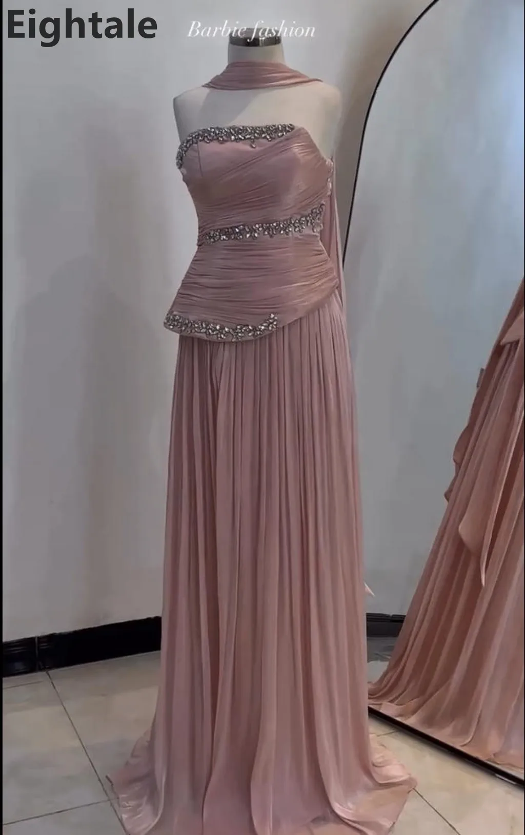 فستان سهرة طويل وردي على شكل حرف A من Eightale 2025 مطرز بدون حمالات لحفلات الزفاف الرسمية والحفلات الراقصة فستان حفلات دبي مخصص
