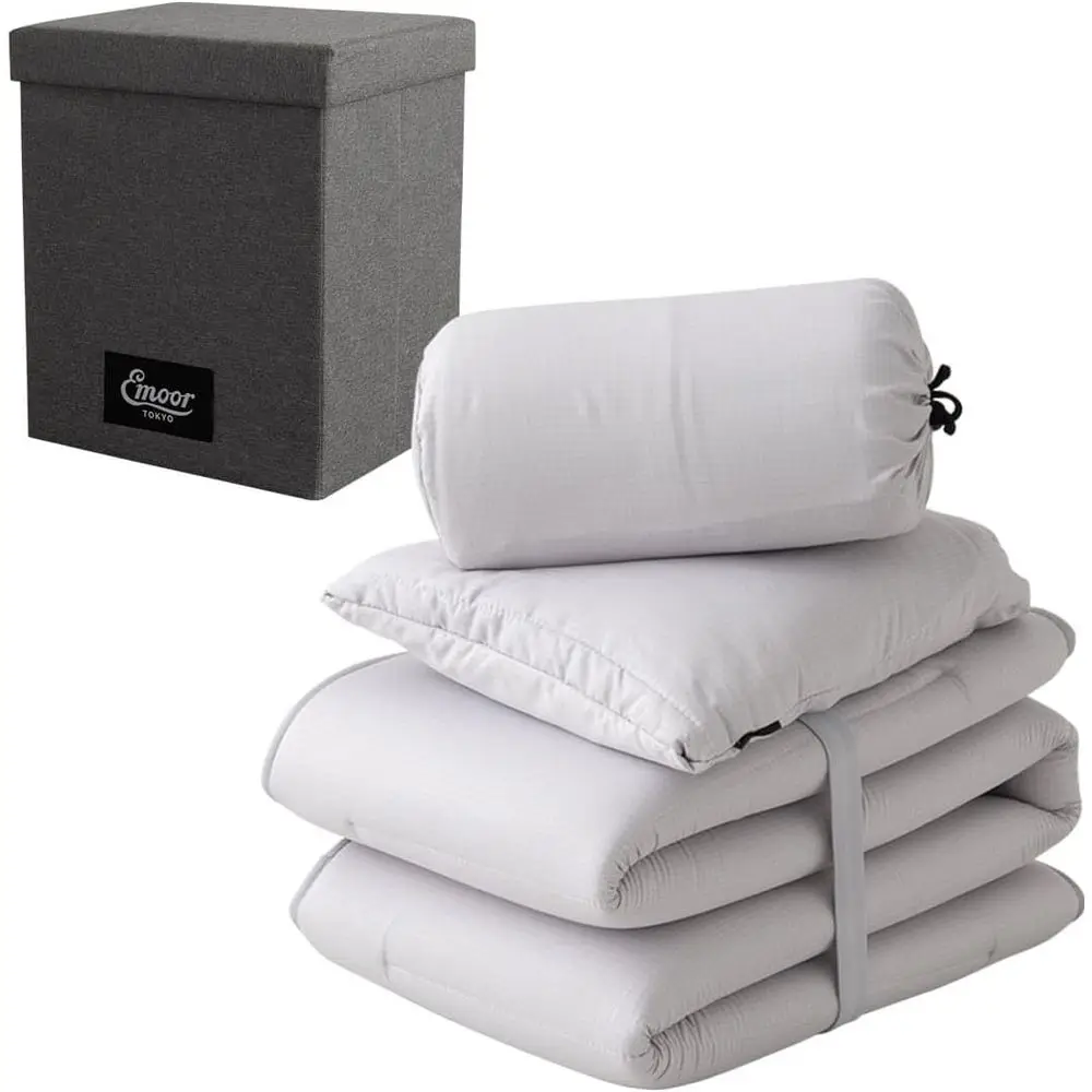 

Portable 4-Piece Utility Set: Comforter, Mattress, Pillow & Storage Bag - Gray, Lightweight, Multifunctional, Stool Option