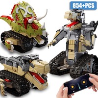 Jurassic Dinosaur Deformation Tyrannosaurus Rex Triceratops Building Blocks Technical RC Robot Bricks Toys For Children Gifts