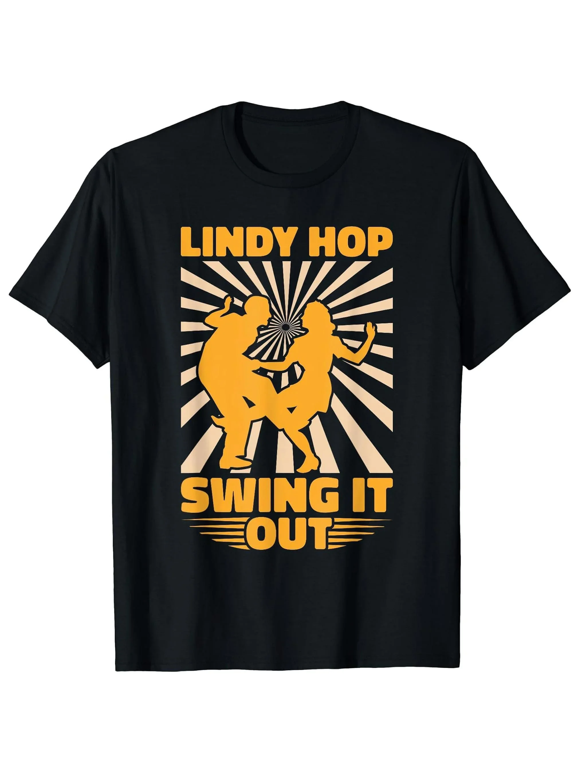 New A Men'S Black T-Shirt Featuring a Lindy Hop Dancer Swing Design, Casual Short-Sleeve T-Shirt, Vintage Dance Pattern, Breatha