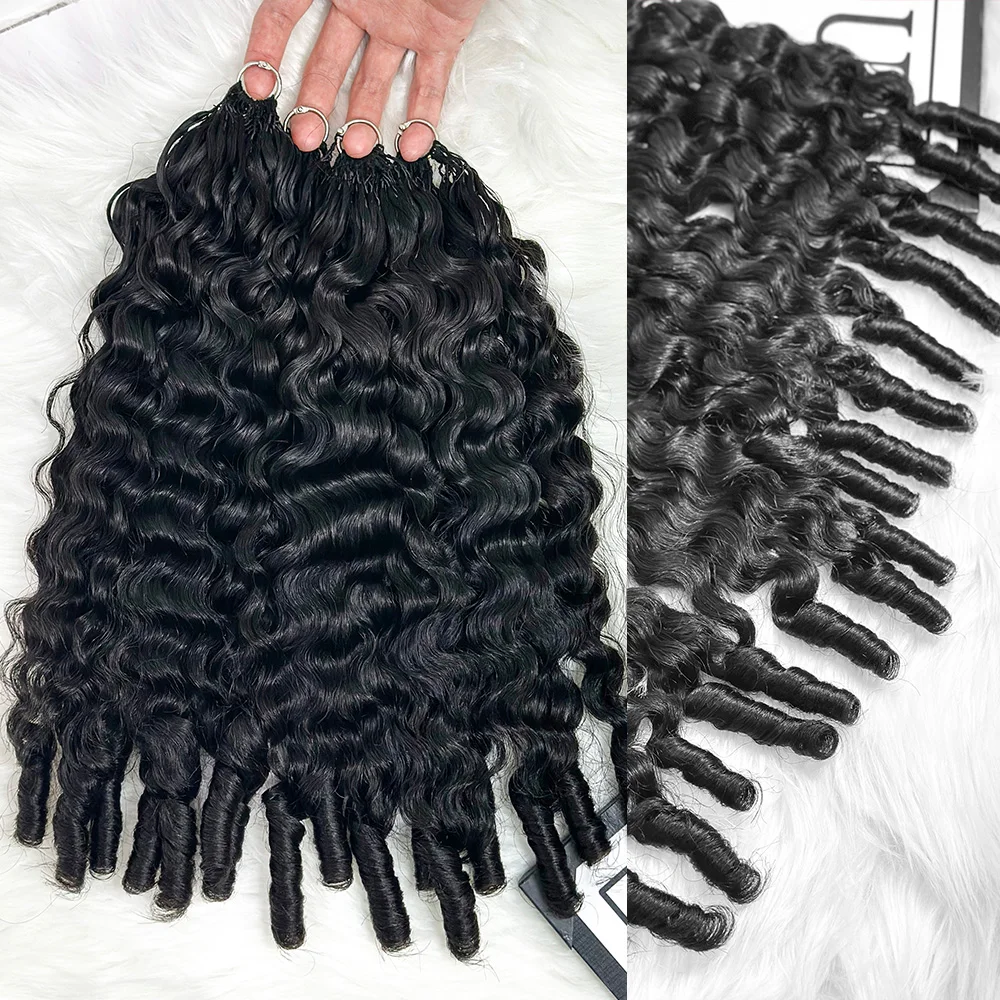 Burmese Curly Crochet Human Hair for Black Women Feather Crochet Human Hair Extensions 20 Inch 50g Pre-Separated Invisible Knotless Remy Bundles Natural Black