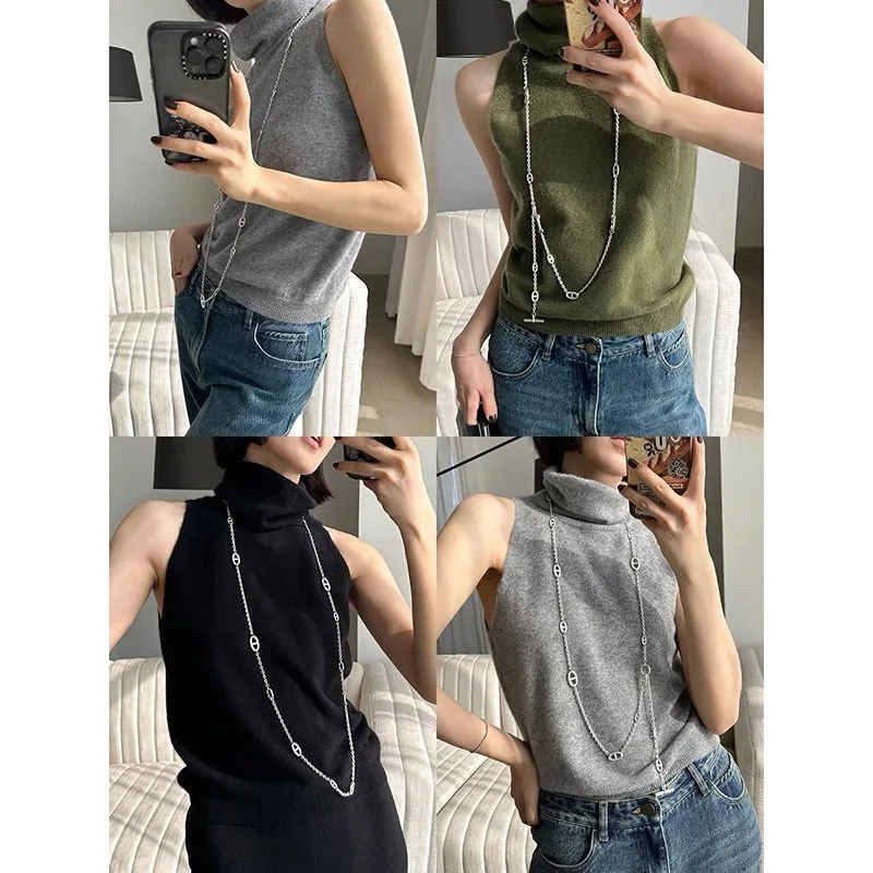 Light Luxury Pig Nose Long Sweater Chain OT Clasp Multi Ways Wear Necklace