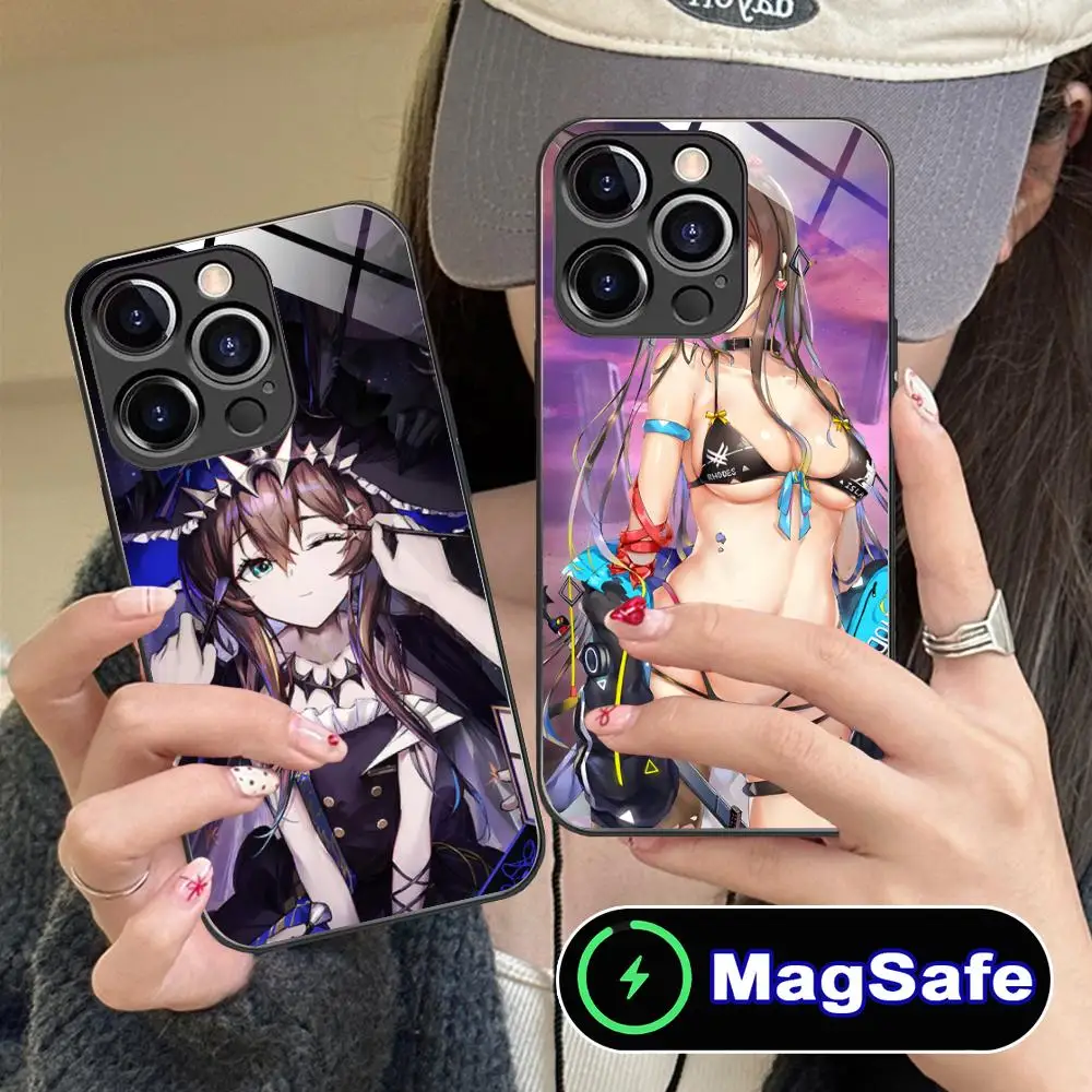 

Чехол для мобильного телефона Arknights Amiya для iPhone 16, 15, 14, 13, 12, 11 Pro Max Plus Mini MagSafe, стеклянный цвет, защитный роскошный чехол