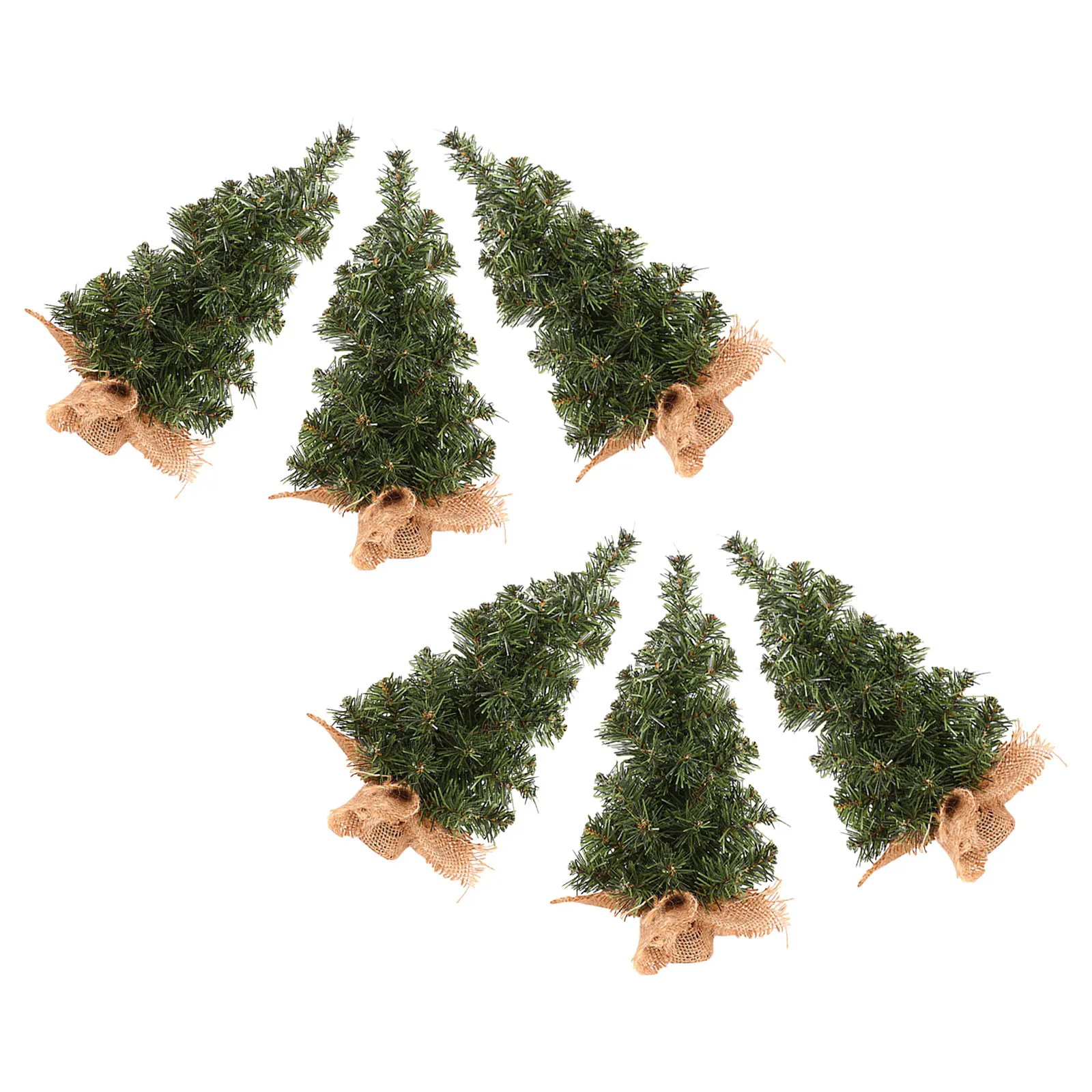 

6Pcs Mini Tabletop Christmas Tree 11.8 Inch Simulated Pine with Stable Linen Base for Festive Home Kitchen Decoration