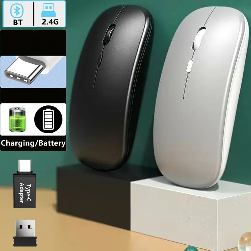 Mysz bezprzewodowa Smukła mysz komputerowa 2.4G kompatybilna z Bluetooth Przenośna mysz bezprzewodowa z akumulatorem/baterią do iPada Laptop Desktop