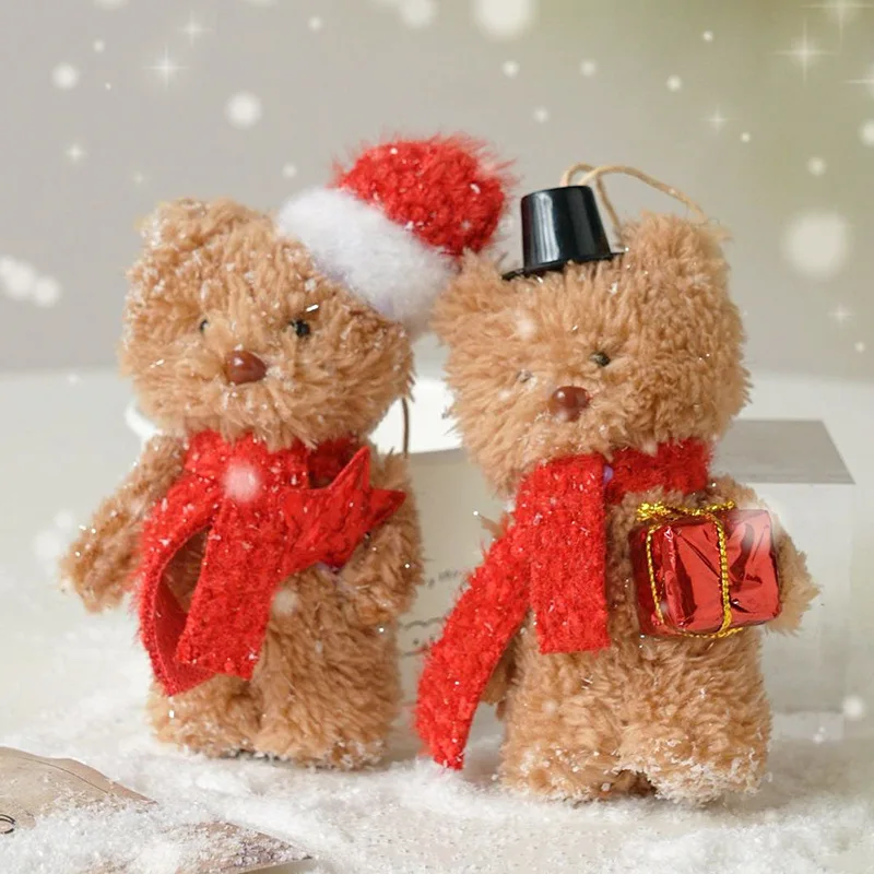 

2Pcs Cute Christmas Bear Plush Pendant for Christmas Tree Hanging Bear Plush Pendant Gift Xmas Home Party Xmas Tree Decoration