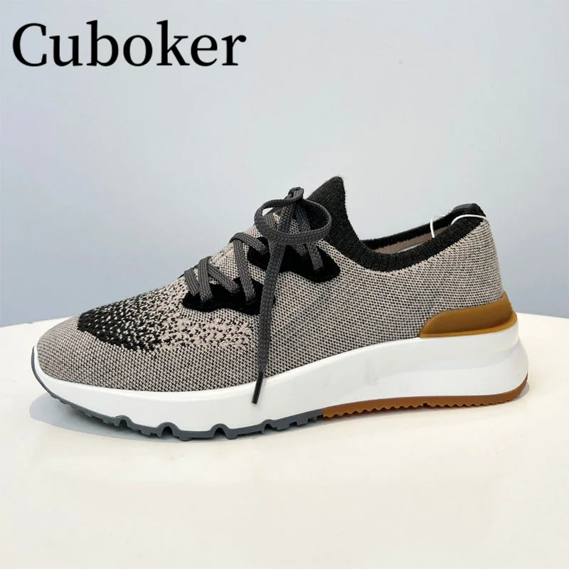 2023 Spring Autumn Men\'s shoes Knitted Causal Sneakers Male Dress Loafers Breathable Thick Bottom Shoes Shoes for Men mujer