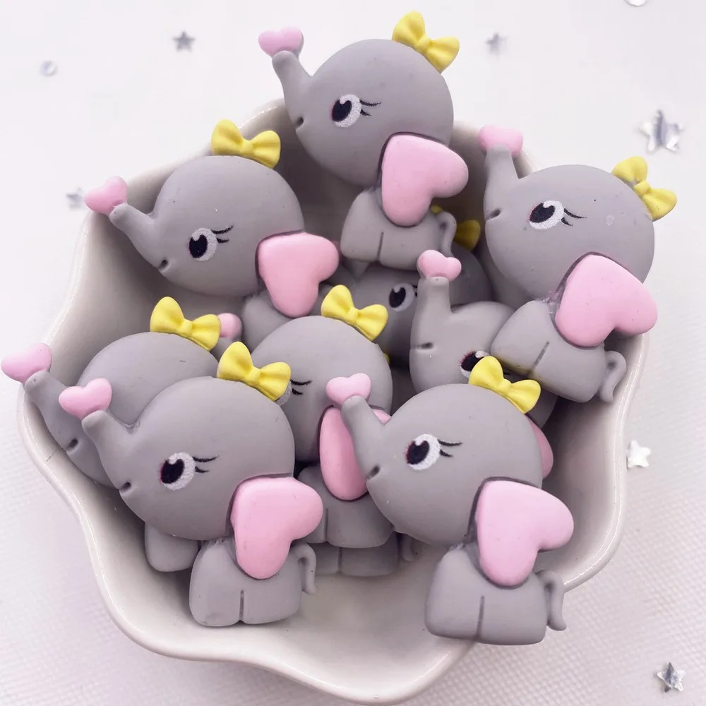 10PCS Resin Cartoon Cute Elephant Flatback Animal Cabochon Figurine Home Decor DIY Scrapbook Craft Key Chain Accessories OH83