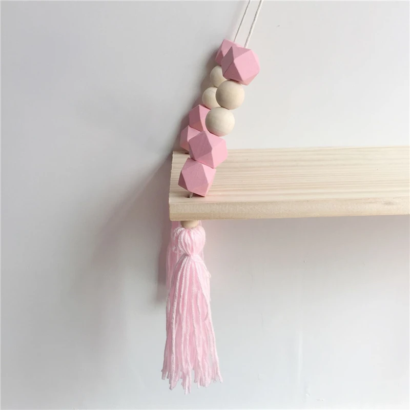 Nordic Style Swing Shelf Decorative Shelves Kids Wall Hanging Decor Room Macaroon Wooden Beads Tassel Shelf Storage Organization