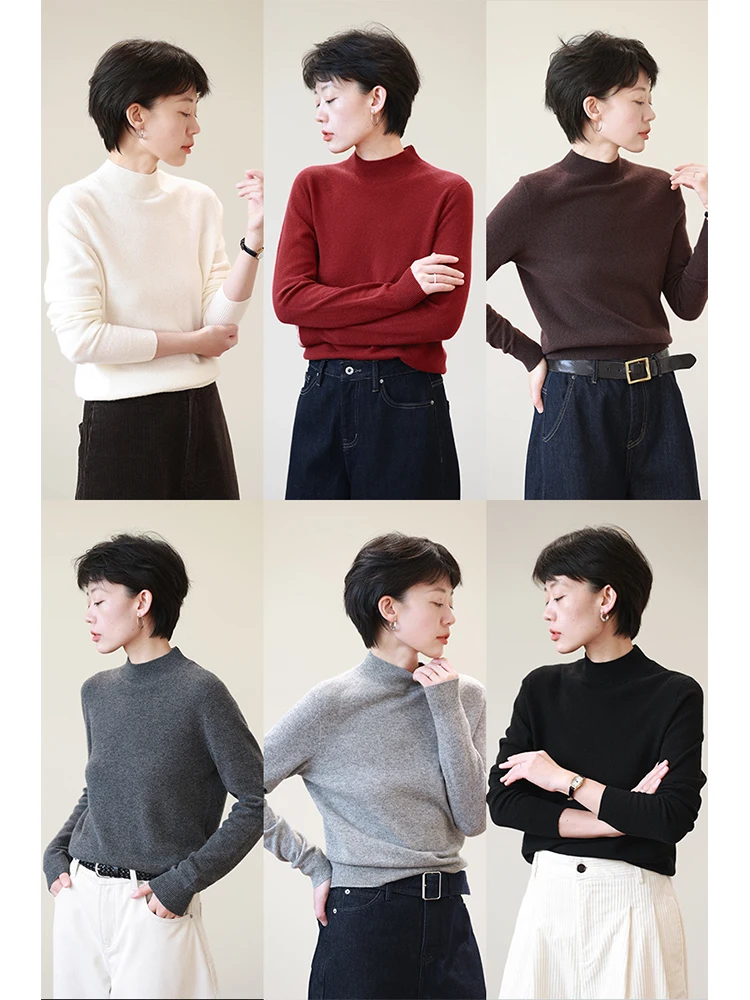 

Мягкий шерстяной женский вязаный свитер с высоким воротником, облегающий, осенний, новый, повседневный, модный, с длинными рукавами