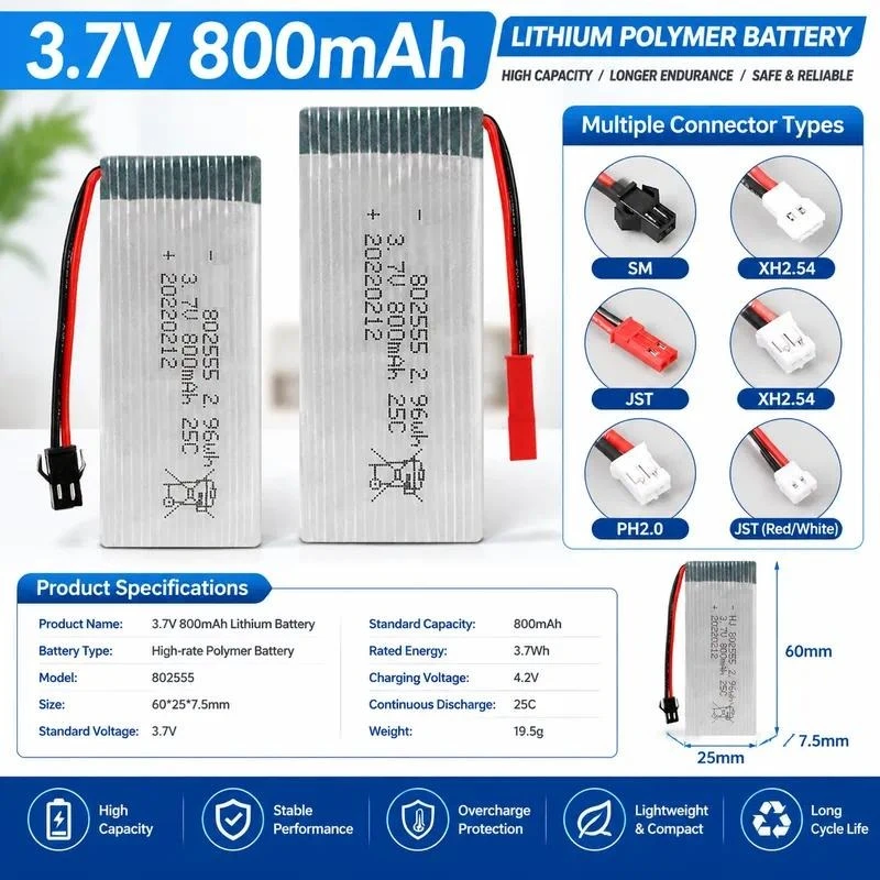 for Spot 3.7V 800mAh Model Aircraft Battery 802555 Quadcopter 25C High Rate Polymer Lithium Battery