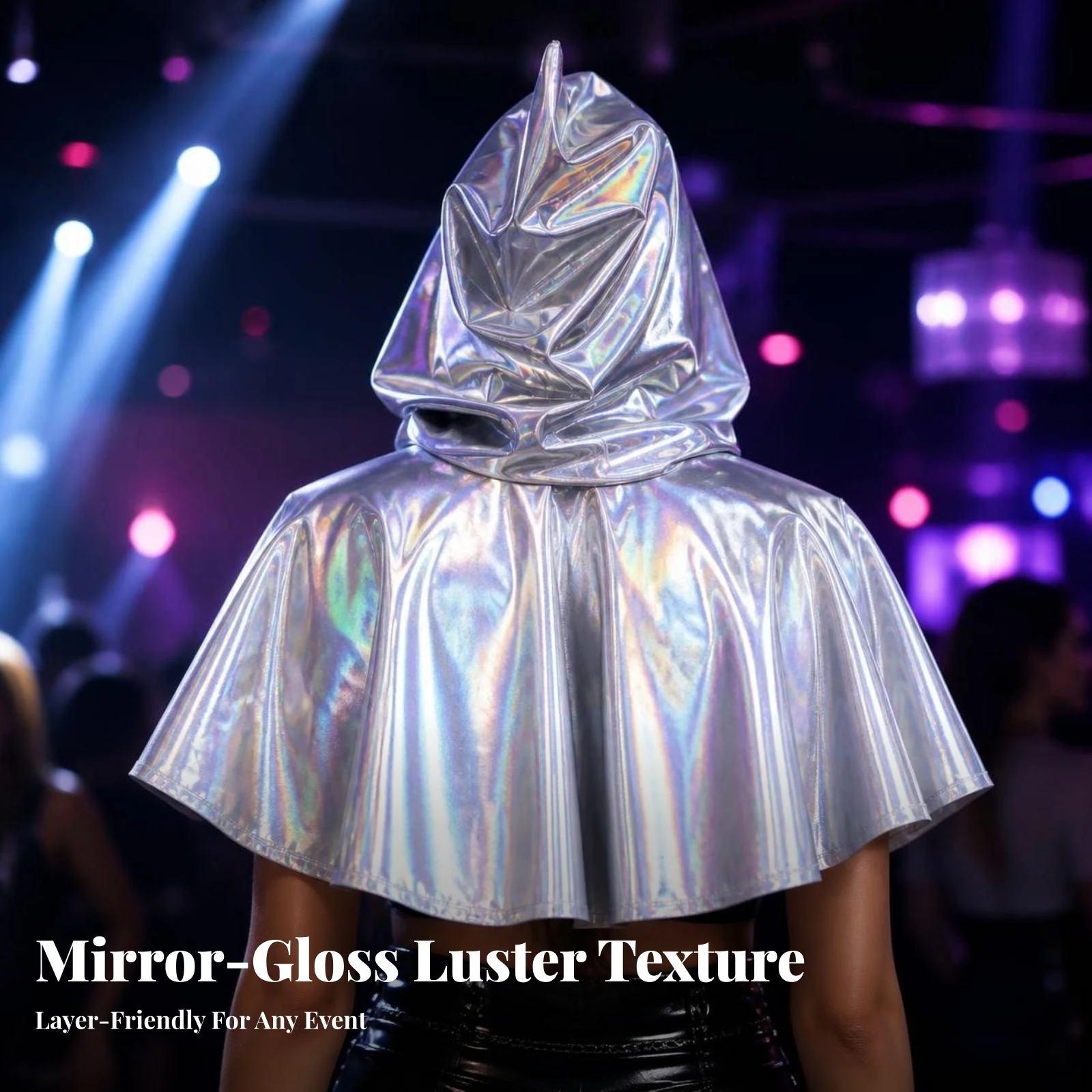Hooded Cape Shiny Costume Cape with Hood Hooded Cloak Mysterious Cloak with Hood Lightweight for Adults, Halloween, Cosplay