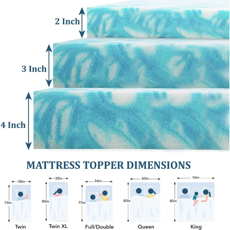 EGO Topper 2 Inch Twin Memory Foam Mattress Topper, Gel Foam Mattress Topper for Pressure Relief