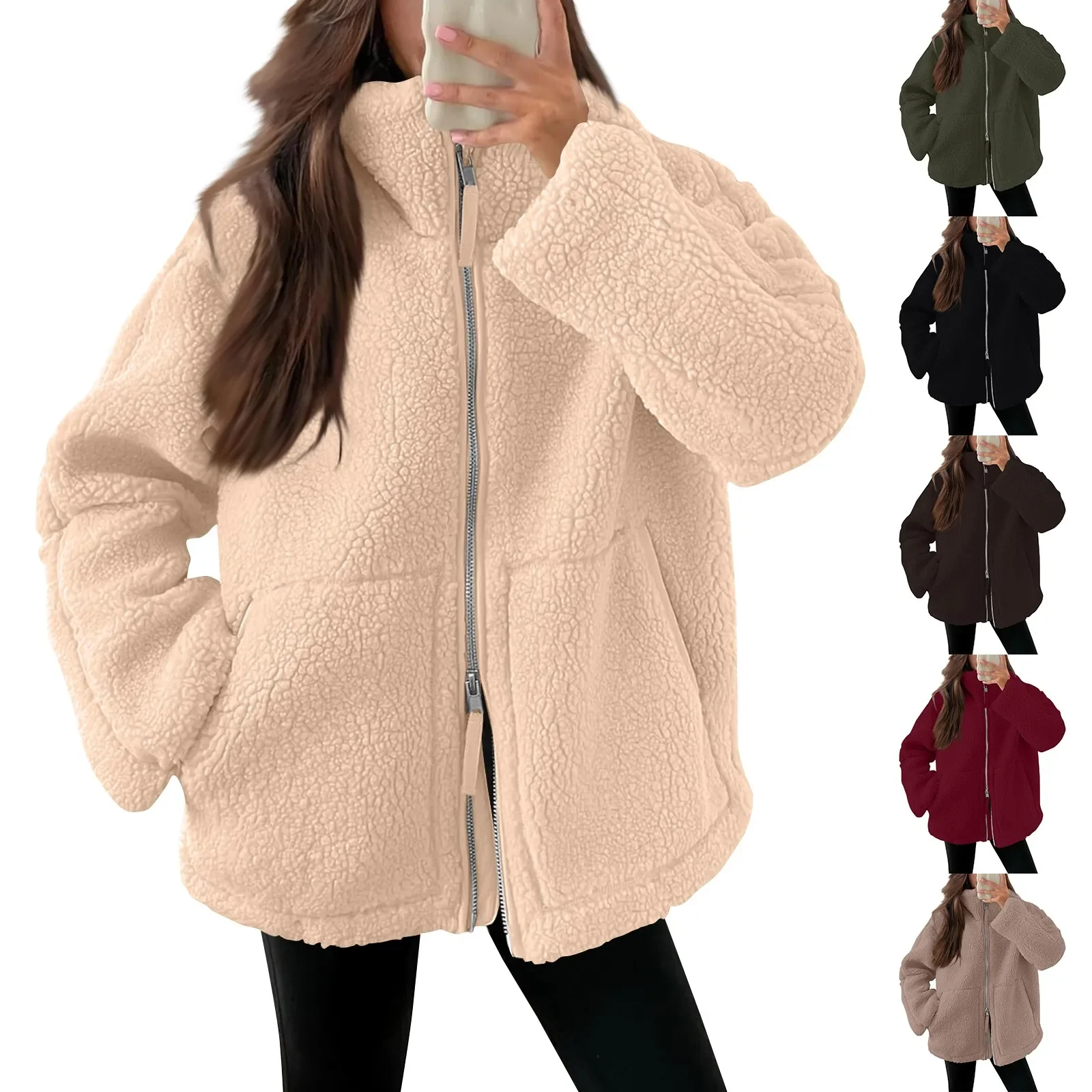 

2025 New Women's Plush Teddy Coat – Oversized Double-Zipper Winter Jacket with Warm Fleece Lining for Casual Streetwear