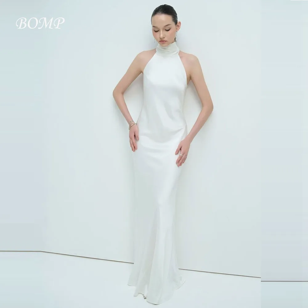 

BOMP Простое свадебное платье русалки без бретелек из шелкового атласа с лямкой на шее и открытой спиной, женское свадебное платье США по индивидуальному заказу Vestidos De Novias