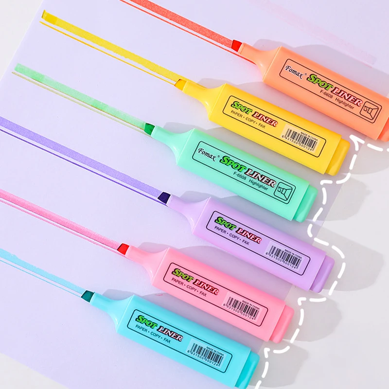 Macaron Color Highlighter Oblique Nib Student Marker Drawing Writing Hatching Fluorescent Pen Stationery School Supplies