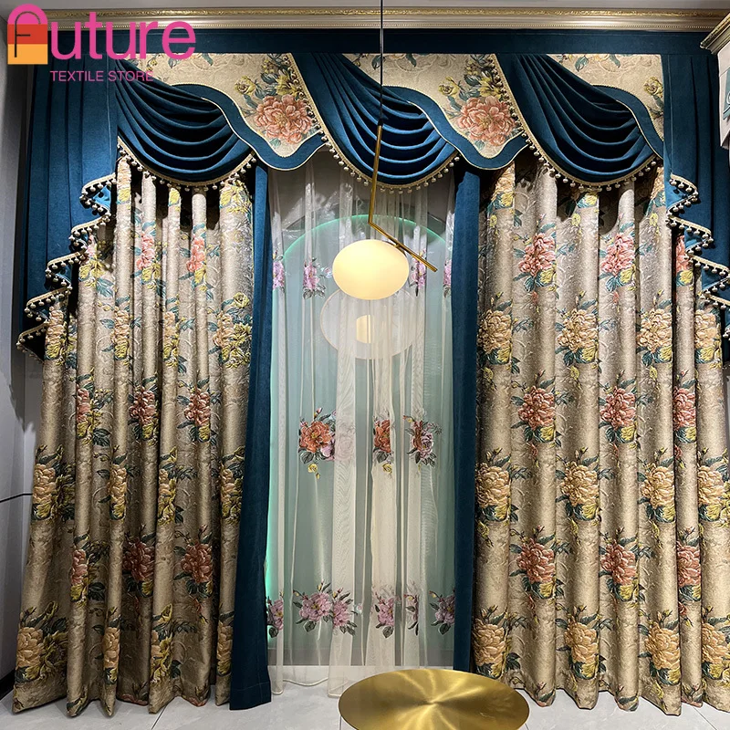 New 4D 3D Embossed Thickened Spliced Blackout Curtains for Living Room Bedroom Home Decoration Villa Customized High Windows