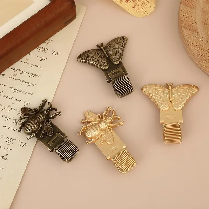 New New 1pc Vintage  Metal Pen Clip Spring Loaded Pen Holder For Notebook Journal Office School Stationery